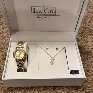 Women's Gold Watch and Jewelry Set